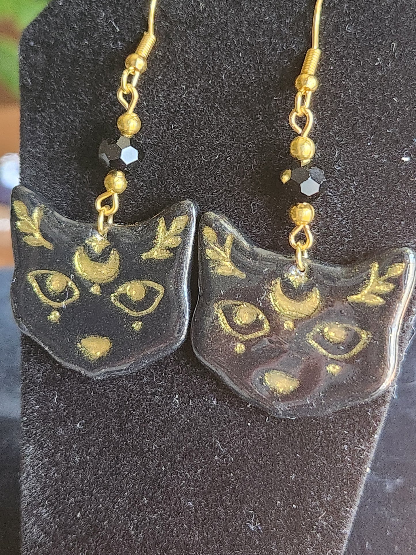 Black and Gold cat earrings