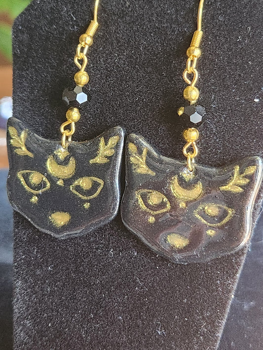 Black and Gold cat earrings